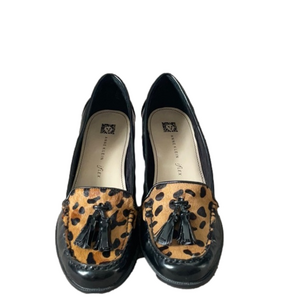WOMENS ANNE KLEIN DEZIREE PATENT LEATHER ANIMAL PRINT & TASSEL MOCCASIN …